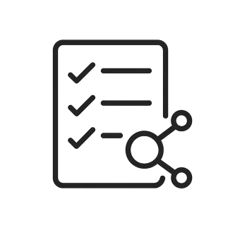 Checklist with three checked items and a connected share symbol on the right side